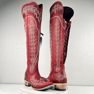 Lane LEXINGTON Over the Knee Womens Cowboy Boots 6 Red Leather Western Cowgirl